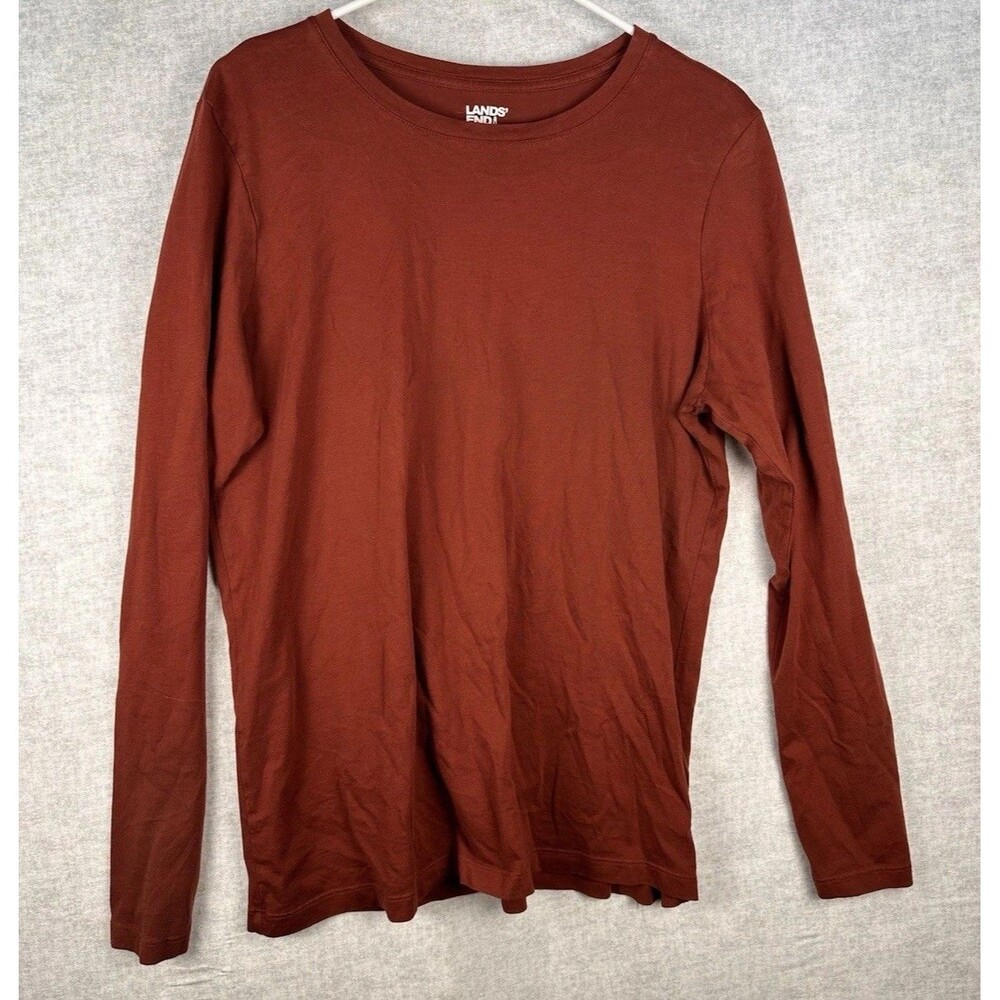 Lands End Womens T Shirt Top Long Sleeve Crew Neck Cotton Red Rust Size Med Tall